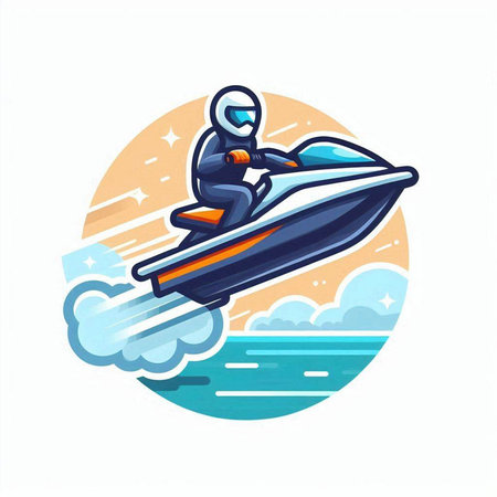 Man on jet ski. Extreme water sport. Vector illustration in cartoon style.のイラスト素材