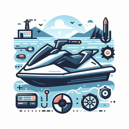 Water scooter on the background of the sea, vector illustration.のイラスト素材