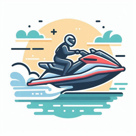 Man riding a jet ski on the water. Vector illustration in retro style.のイラスト素材