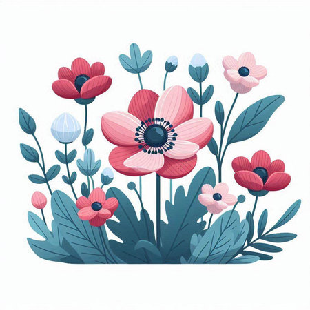 Vector illustration of anemone flowers. Floral design element.のイラスト素材