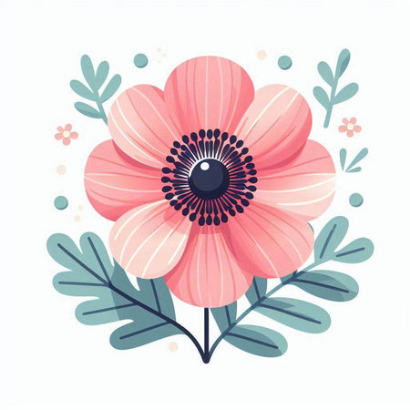 Pink anemone flower vector illustration. Floral design element.のイラスト素材