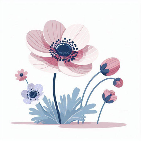 Vector illustration of anemone flowers isolated on a white background.のイラスト素材