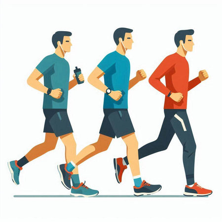 Running men. Healthy lifestyle. Vector illustration in flat cartoon style.のイラスト素材