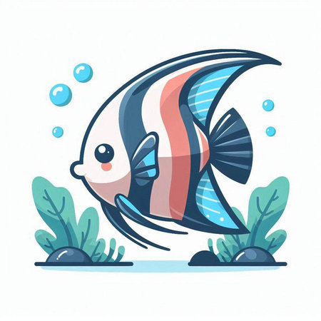 Cute cartoon fish on white background. Vector illustration in flat style.のイラスト素材