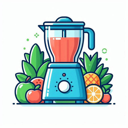 Juicer with fruits and vegetables. Vector illustration in flat style.のイラスト素材