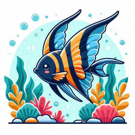 Cartoon vector illustration of a beautiful fish swimming in the sea.のイラスト素材