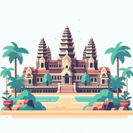 Buddhist temple on the island of Sri Lanka. Vector illustration.のイラスト素材