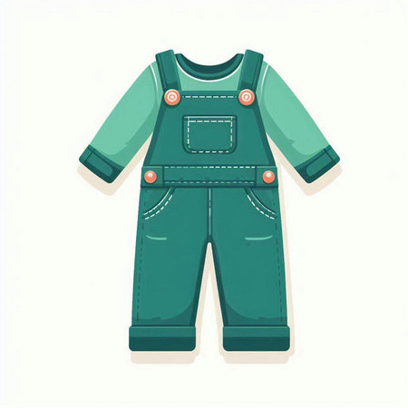 Childrens green overalls on a white background. Vector illustration.のイラスト素材