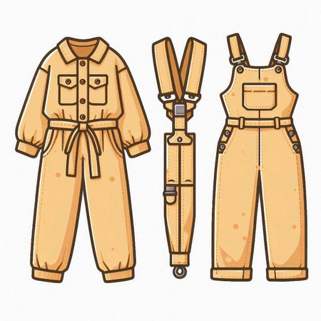 Set of work overalls isolated on white background. Vector illustration.のイラスト素材