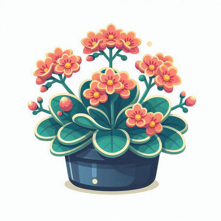 Flowerpot with pink primula. Vector illustration isolated on white background.のイラスト素材