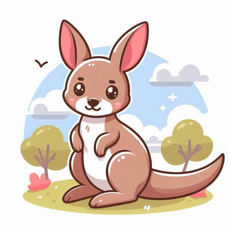 Kangaroo sitting on the grass in the park. Vector illustrationのイラスト素材