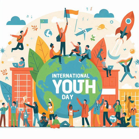 International Youth Day. Vector illustration in flat cartoon style. International Youth Day.のイラスト素材
