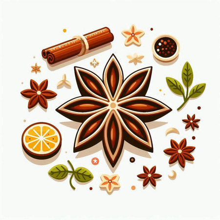 Star anise and spices on a white background. Vector illustration.のイラスト素材