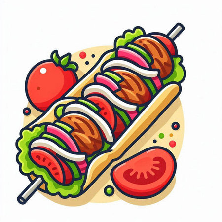 Shish kebab on skewers with tomato. Vector illustration.のイラスト素材