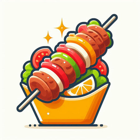 Shish kebab on skewers with vegetables. Vector illustration.のイラスト素材