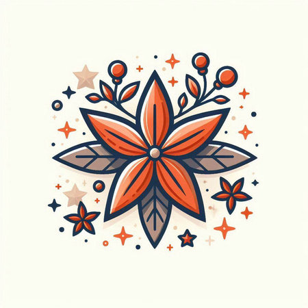 Christmas card with poinsettia flower and stars. Vector illustration.のイラスト素材