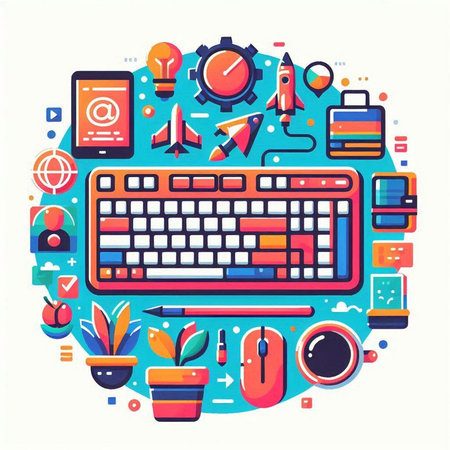 Flat design modern vector illustration concept of online education, e-learning, distance learning, e-learning, webinar, webinar and video conference.のイラスト素材