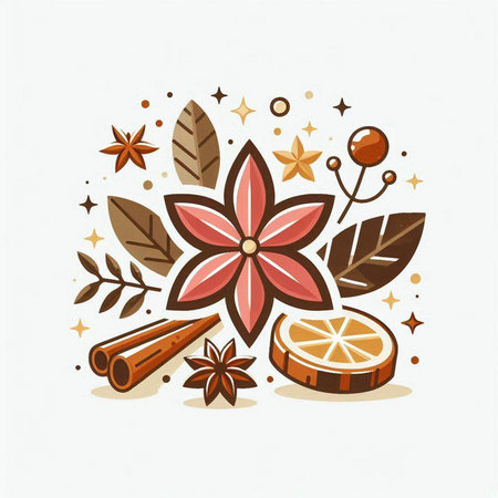 Christmas card with star anise, cinnamon and cloves. Vector illustration.のイラスト素材
