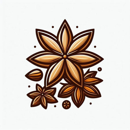 Star anise and cinnamon on a white background. Vector illustration.のイラスト素材