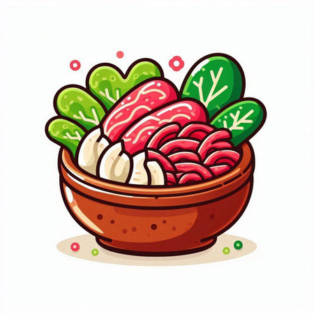 Illustration of Sashimi in Bowl. Japanese Food. Vectorのイラスト素材