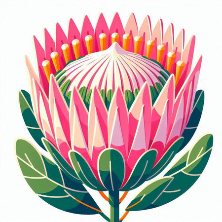 Beautiful protea flower on a white background. Vector illustration.のイラスト素材