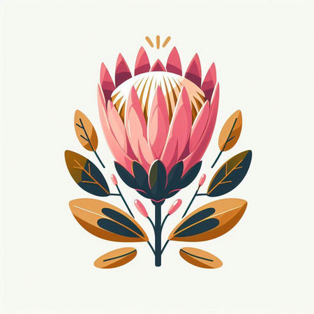 Cute hand drawn protea flower. Vector illustration in flat style.のイラスト素材