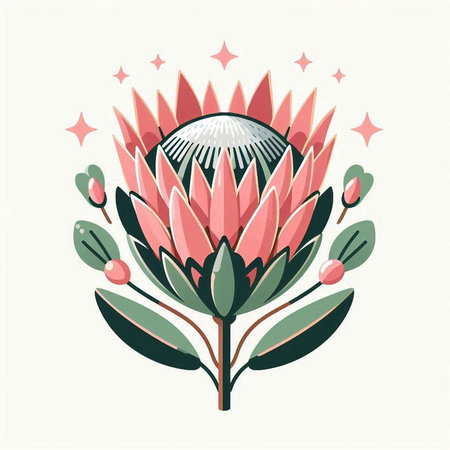 Cute hand drawn protea flower vector illustration. Floral design element.のイラスト素材