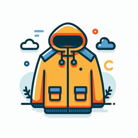 Winter jacket. Warm clothing for cold weather. Vector illustration in flat styleのイラスト素材