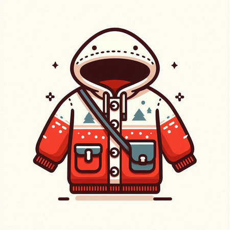 Vector illustration of red winter jacket with hood. Winter clothing icon.のイラスト素材