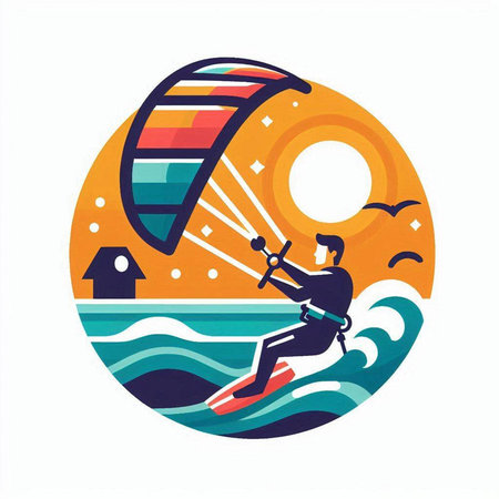 Kitesurfing. Extreme sport. Vector illustration in flat styleのイラスト素材