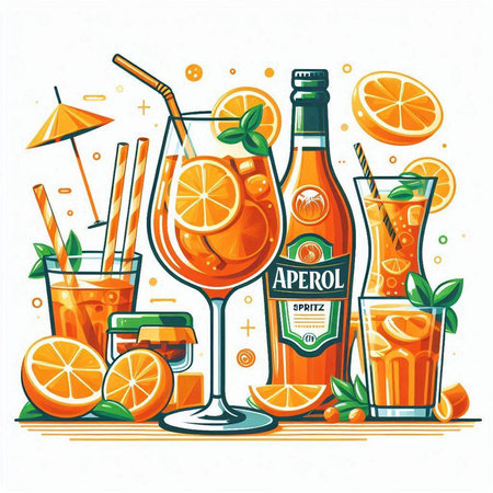 Alcoholic cocktails with orange, lemon and ice. Vector illustrationのイラスト素材