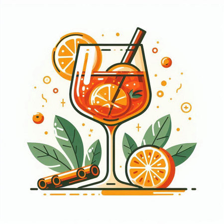 Cocktail with orange, cinnamon and mint. Vector illustration.のイラスト素材