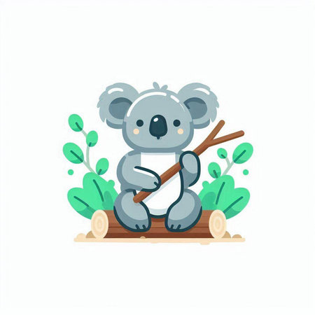 Cute koala bear sitting on a log. Vector illustration.のイラスト素材