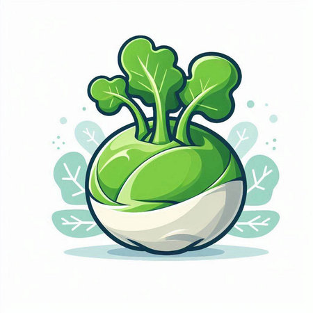 Kohlrabi vector illustration, isolated on white background. Fresh vegetable.のイラスト素材