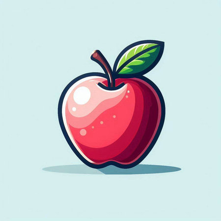 Red apple on a blue background. Vector illustration in cartoon style.のイラスト素材