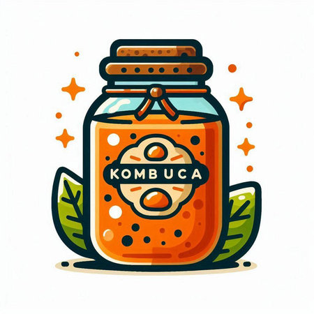 Hand drawn vector illustration of kombucha in a glass jar.のイラスト素材