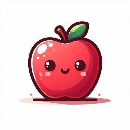 Cute kawaii red apple isolated on white background. Vector illustration.のイラスト素材