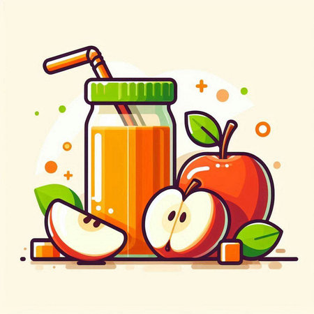 Apple juice in a glass jar. Vector illustration in flat style.のイラスト素材