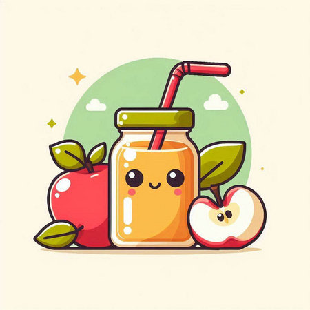 Cute apple smoothie in a glass jar. Vector cartoon illustration.のイラスト素材