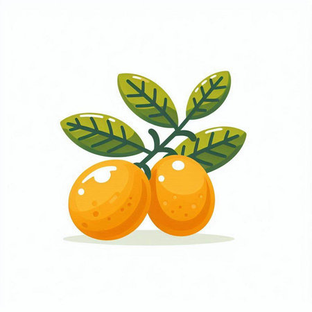 Kumquat fruit with leaves on a white background. Vector illustration.のイラスト素材