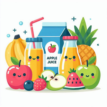 Fruit juice, smoothie in a glass with a straw. Vector illustration.のイラスト素材