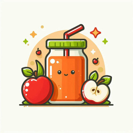 Cute kawaii jar of apple smoothie. Vector illustration.のイラスト素材