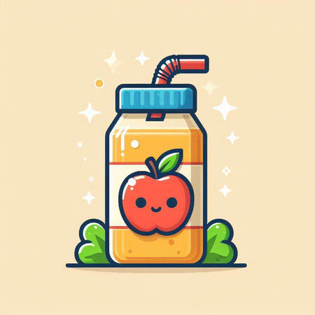 Apple juice in a jar. Vector illustration. Cute cartoon style.のイラスト素材