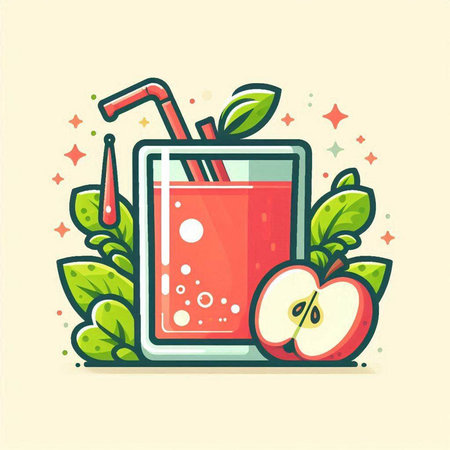 Fruit juice in a glass. Vector illustration in flat style.のイラスト素材