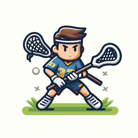 Cartoon illustration of a boy playing lacrosse. Vector illustration.のイラスト素材