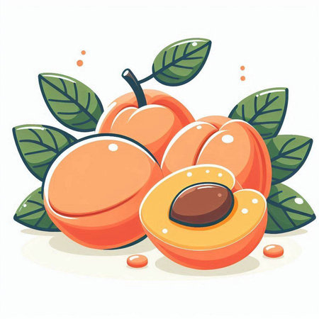 Apricot fruit with leaves on white background. Vector illustration.のイラスト素材