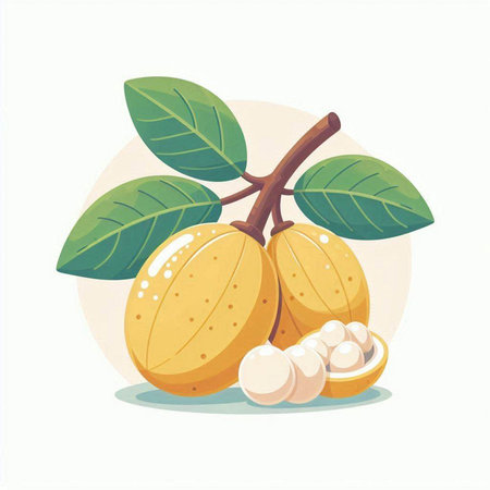Vector illustration of longan fruit in cartoon style on white background.のイラスト素材