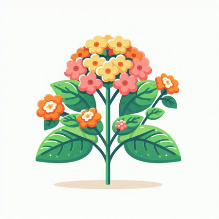 Flowering bush with orange and red flowers. Vector illustration.のイラスト素材