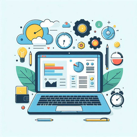 Modern flat design illustration concepts for web and mobile website development, SEO optimization, content marketing, digital marketing, social media, seo and development.のイラスト素材