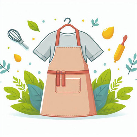 Kitchen utensilsn and apron, vector illustrationのイラスト素材